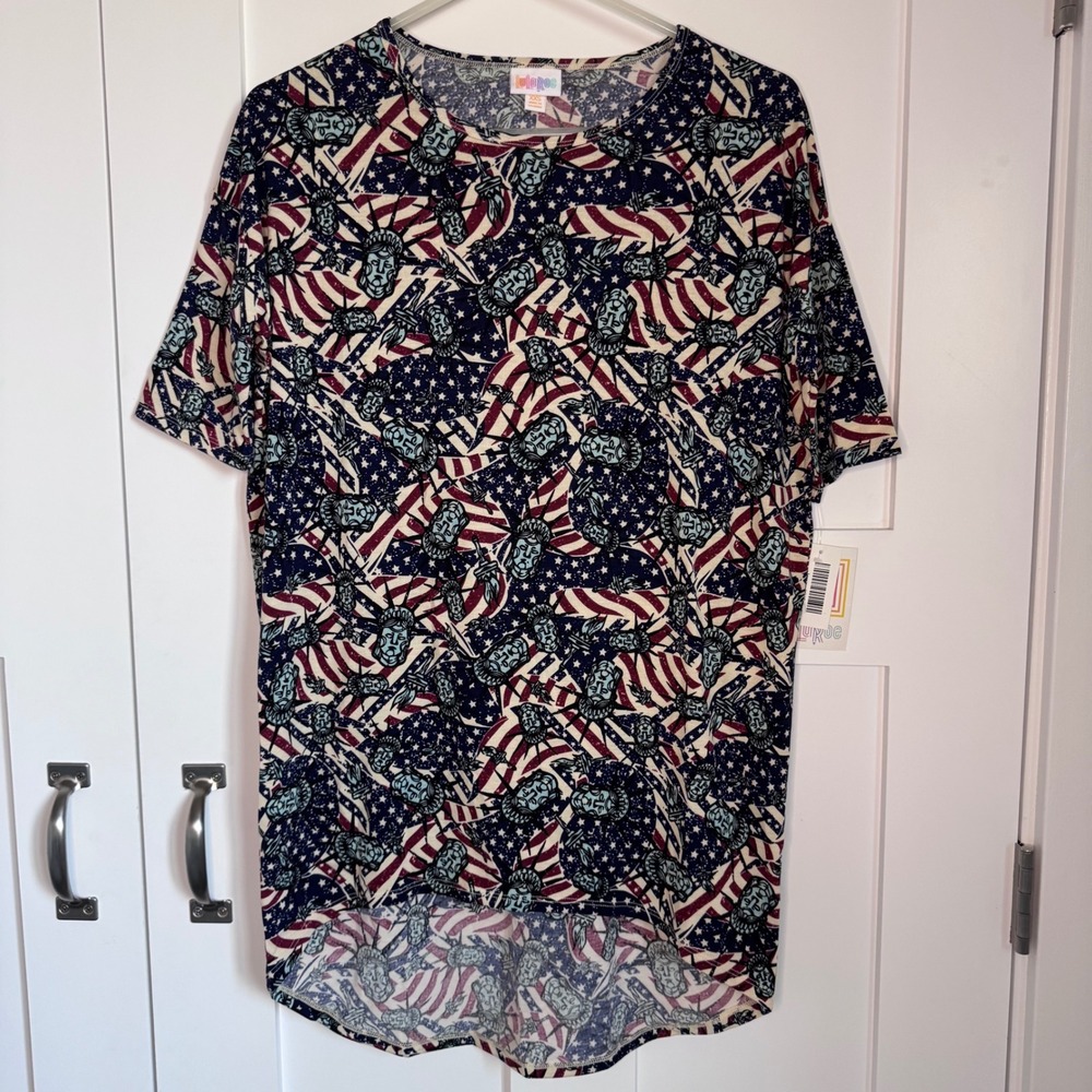 NWT LuLaRoe Irma Top Statue of Liberty 4th of July American Flag Womens Size XXS - Picture 2 of 8